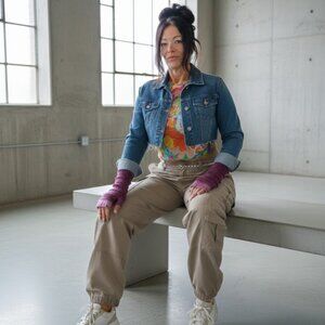 Pink Tones Silver Sparkle Glitter Knit Fingerless Gloves Armwarmer